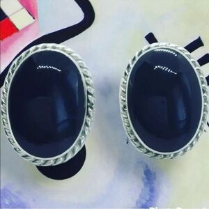 TAXCO MEXICO STERLING SILVER ONYX OVAL STUD STATEMENT EARRINGS